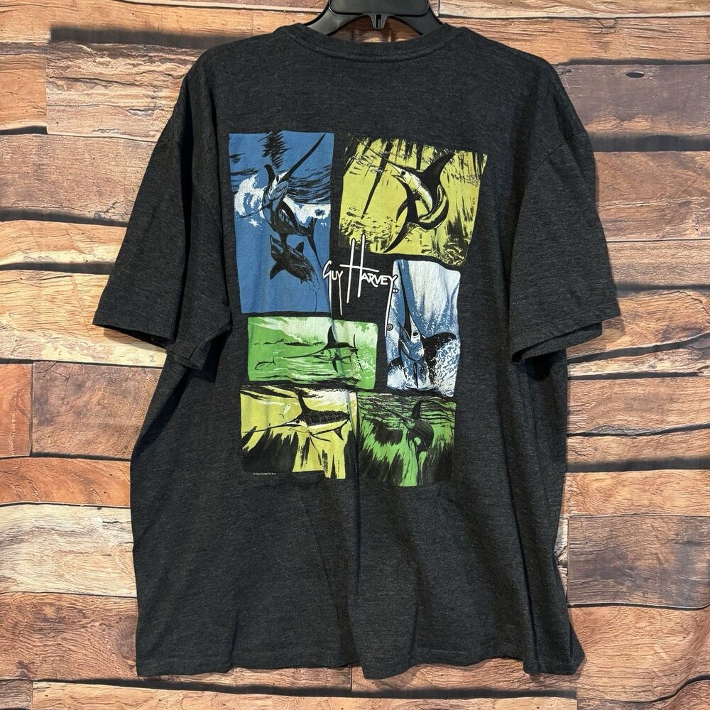 Guy Harvey T Shirt Mens XL Charcoal Gray Marlin Billfish Fishing Graphic Tee Use